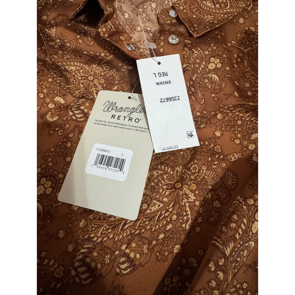 Wrangler Retro Boho Bronze Paisley Satin Western Snap Shirt L NWT - Picture 5 of 5